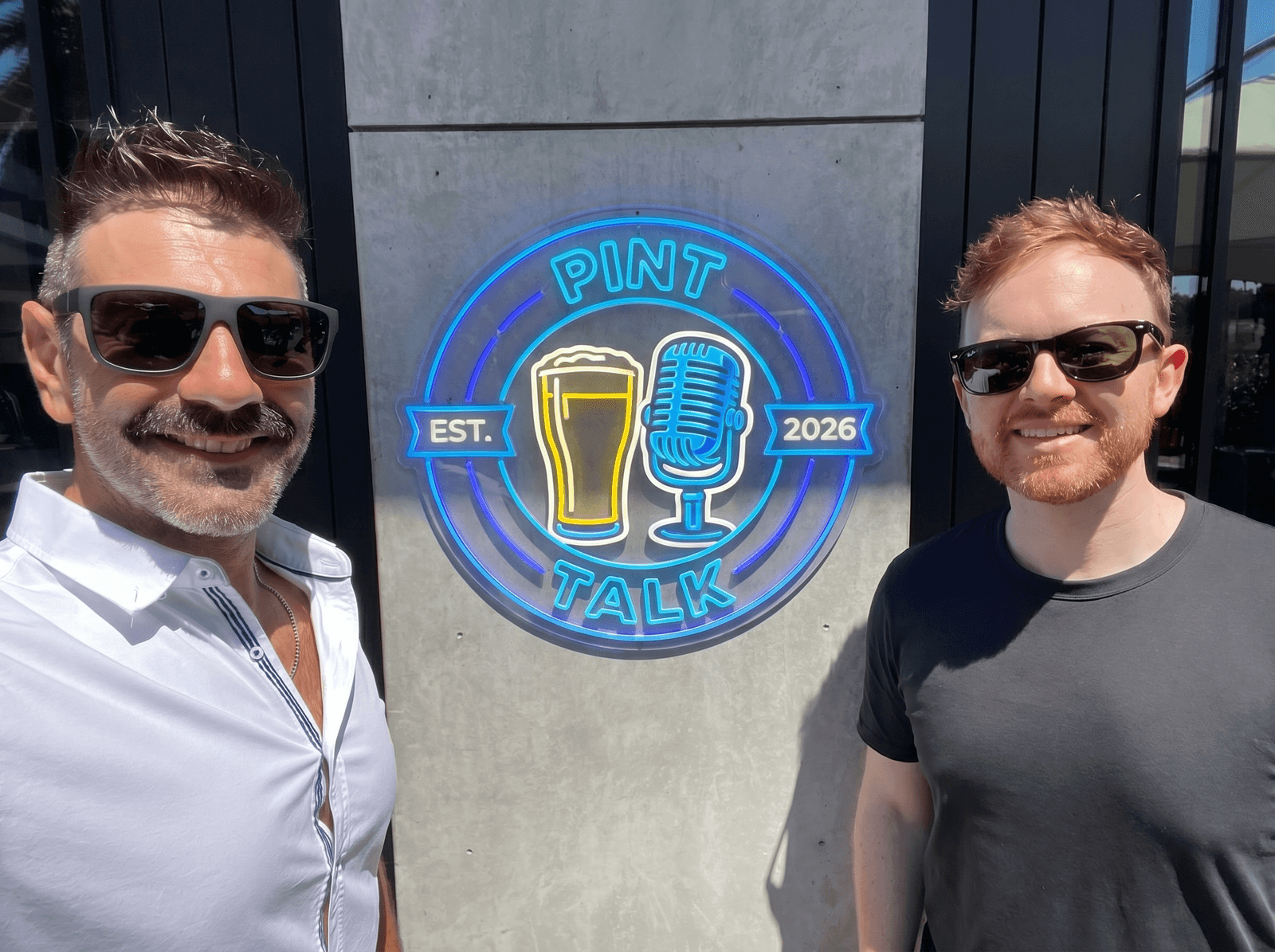 Mazz and James at the Pint Talk recording table